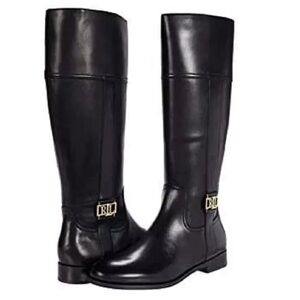 New Ralph Lauren Women's Equestrian Black Leather  Boots & Gold Tone Hardware 6B